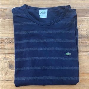 Lacoste Navy and White Striped T-Shirt | Size: XL